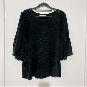 Anthropologie Eri + Ali Charcoal Black Ruffle Sleeve 3/4 Sleeve Shirt Size S